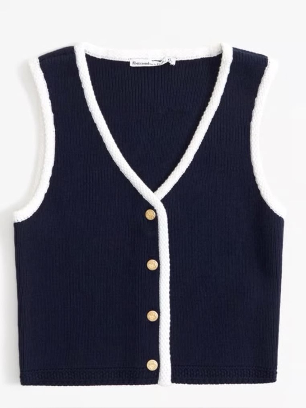 NWT Abercrombie Mara Button-Up Sweater  Knit Vest Tank Small Navy/White/Gold